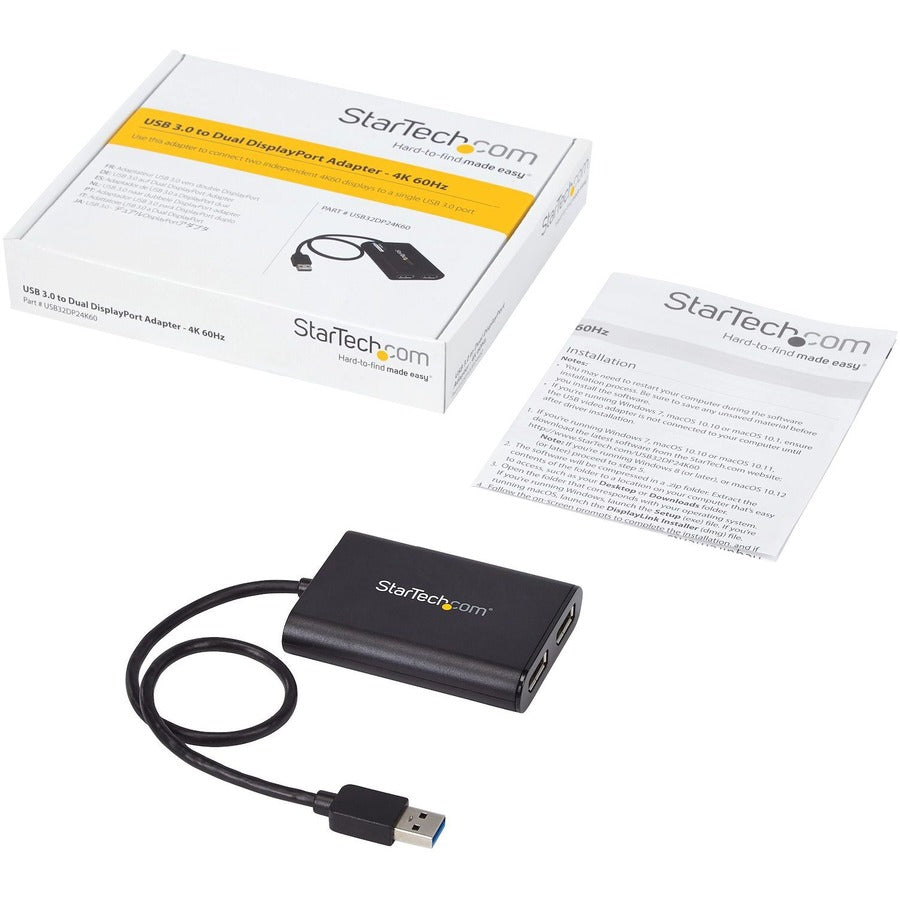 StarTech.com USB to Dual DisplayPort Adapter - 4K 60Hz - USB 3.0 5Gbps - USB Dual Monitor Adapter - Dual DisplayPort Adapter - DisplayLink Certified USB32DP24K60