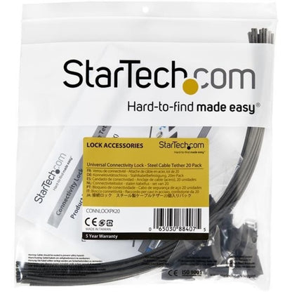 StarTech.com Lot de 20 attaches de câble de sécurité pour adaptateurs et dongles - Kit d'attache de câble universel - Verrou de câble d'attache en acier - Antivol CONNLOCKPK20