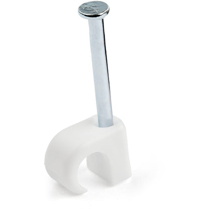StarTech.com Lot de 100 clips de câble avec clou (M) - Pinces à clouer réutilisables - Clips de montage/maintien de cordon - Attaches de câbles blanches TAA CBMNMCC2