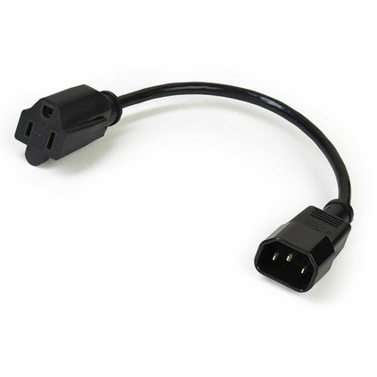 StarTech.com Câble d'extension d'alimentation de 0,3 m (1 pi), IEC C14 vers NEMA 5-15R, 10 A 125 V, 18 AWG, noir, câble d'extension de prise pour équipement réseau PAC10010PK
