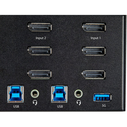 StarTech.com Commutateur KVM DisplayPort à 2 ports pour trois écrans 4K 60 Hz UHD HDR, commutateur KVM DP 1.2, hub USB 3.0 à 2 points, 4 x USB HID, audio, raccourci clavier SV231TDPU34K