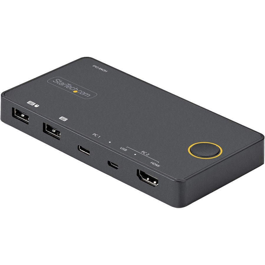 StarTech.com Commutateur KVM hybride USB-A + HDMI et USB-C à 2 ports, écran unique 4K 60 Hz HDMI 2.0, commutateur KVM HDMI compact pour ordinateur de bureau et/ou ordinateur portable SV221HUC4K