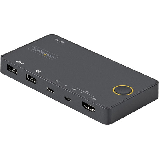 StarTech.com Commutateur KVM hybride USB-A + HDMI et USB-C à 2 ports, écran unique 4K 60 Hz HDMI 2.0, commutateur KVM HDMI compact pour ordinateur de bureau et/ou ordinateur portable SV221HUC4K