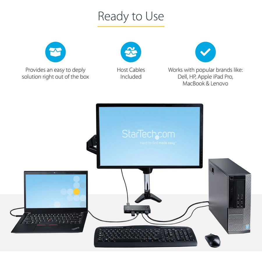 StarTech.com Commutateur KVM hybride USB-A + HDMI et USB-C à 2 ports, écran unique 4K 60 Hz HDMI 2.0, commutateur KVM HDMI compact pour ordinateur de bureau et/ou ordinateur portable SV221HUC4K