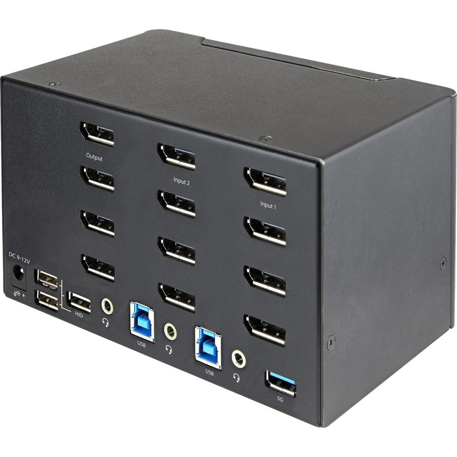 StarTech.com Commutateur KVM DisplayPort à 2 ports pour quatre écrans 4K 60 Hz UHD HDR, commutateur KVM DP 1.2, hub USB 3.0 à 2 ports, 4 x USB HID, audio, raccourci clavier SV231QDPU34K