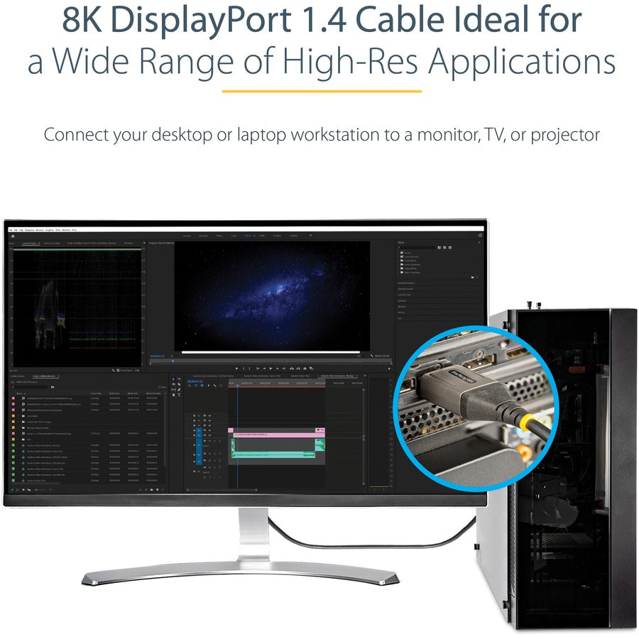 Câble DisplayPort 1.4 certifié VESA StarTech.com de 2 m, 8K 60 Hz HDR10, vidéo UHD 4K 120 Hz, cordon d'écran DP vers DP, câble DP 1.4, M/M DP14VMM2M