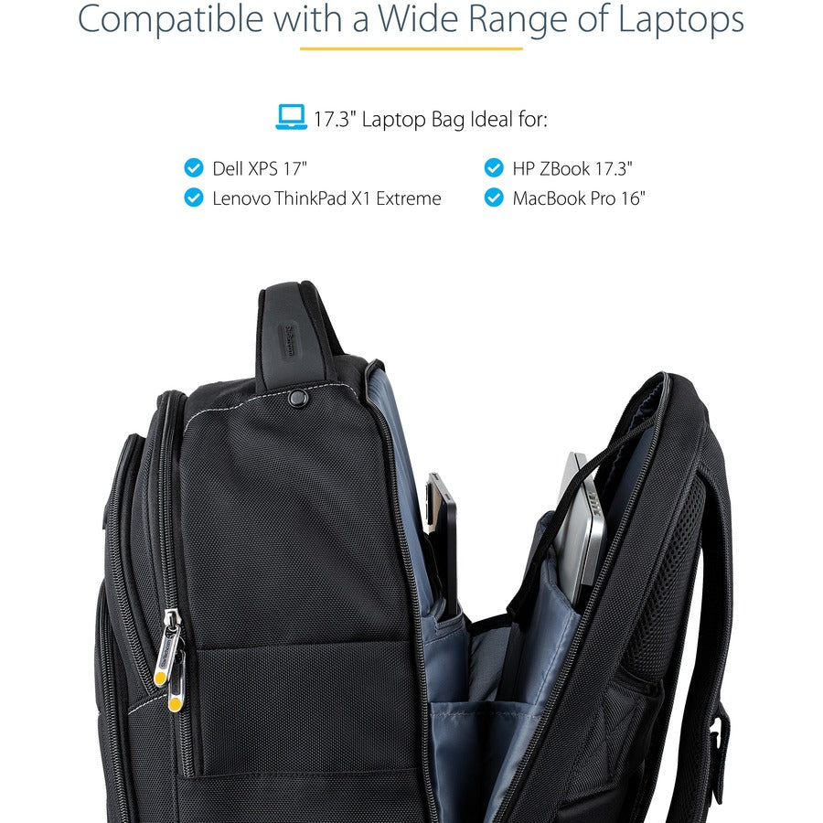 StarTech.com Sac à dos pour ordinateur portable 17,3" avec étui amovible pour accessoires, sac à dos professionnel pour le travail/les voyages/les déplacements, sac d'ordinateur en nylon NTBKBAG173