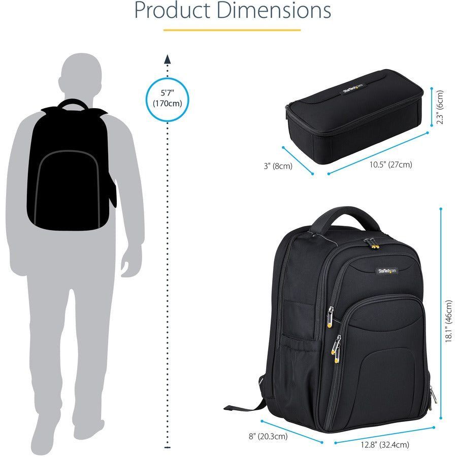 StarTech.com Sac à dos pour ordinateur portable 17,3" avec étui amovible pour accessoires, sac à dos professionnel pour le travail/les voyages/les déplacements, sac d'ordinateur en nylon NTBKBAG173