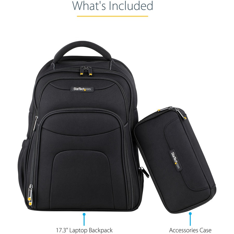 StarTech.com Sac à dos pour ordinateur portable 17,3" avec étui amovible pour accessoires, sac à dos professionnel pour le travail/les voyages/les déplacements, sac d'ordinateur en nylon NTBKBAG173