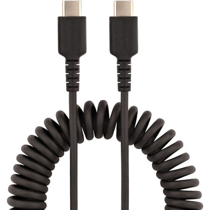 StarTech.com Câble de charge USB C 50 cm, câble USB-C spiralé robuste pour charge et synchronisation rapides, câble USB 2.0 Type-C de haute qualité, noir R2CCC-50C-USB-CABLE
