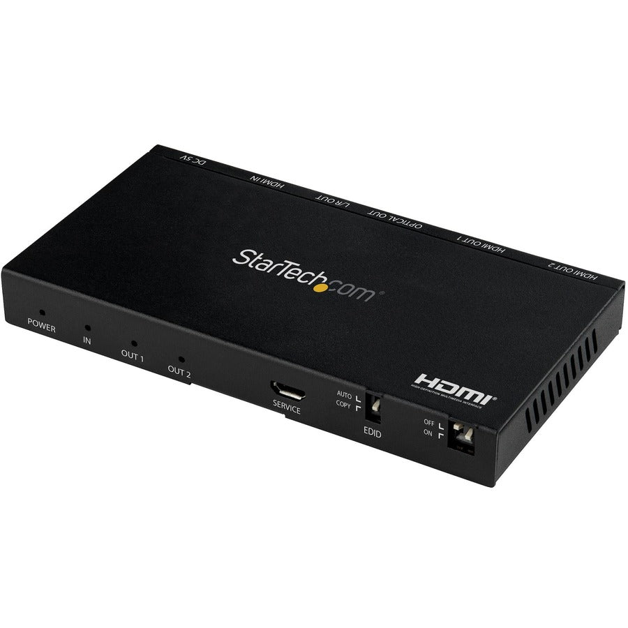 StarTech.com Répartiteur HDMI 2 ports (1x2), répartiteur audio vidéo HDMI 2.0 UHD 4K 60 Hz avec scaler et extracteur audio, copie EDID, TV/projecteur ST122HD20S
