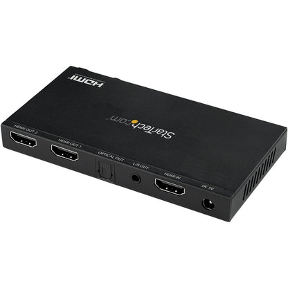 StarTech.com Répartiteur HDMI 2 ports (1x2), répartiteur audio vidéo HDMI 2.0 UHD 4K 60 Hz avec scaler et extracteur audio, copie EDID, TV/projecteur ST122HD20S
