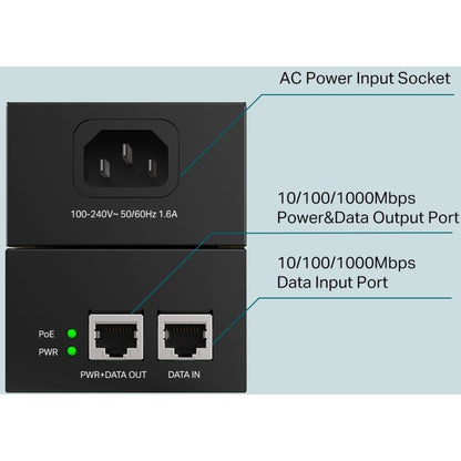 TP-Link TP-Link TL-PoE170S - Injecteur PoE Gigabit 802.3at/af/bt - Adaptateur non-PoE vers PoE - Fournit jusqu'à 60 W (PoE++) - Plug &amp; Play - Montage sur bureau/mural - Distance jusqu'à 328 pi - Certifié UL - Noir TL-POE170S