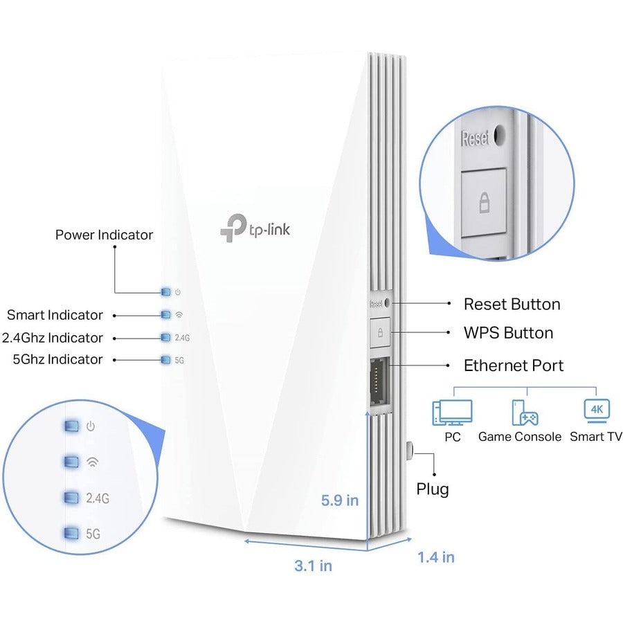 Répéteur de portée sans fil double bande 802.11ax 1,46 Gbit/s TP-Link RE500X RE500X