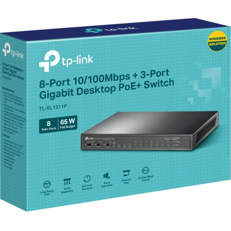 Switch de bureau Gigabit TP-Link 8 ports 10/100 Mbps + 3 ports avec 8 ports PoE+ TL-SL1311P