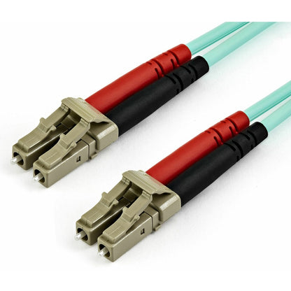 StarTech.com Câble de raccordement à fibre optique duplex multimode LC vers LC OM4 de 10 m - Aqua - 50/125 - Câble à fibre optique - 40/100 Gb - LSZH (450FBLCLC10) 450FBLCLC10