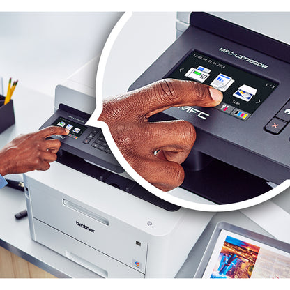 Brother MFC-L3770CDW Compact Digital Color All-in-One Printer-Laser Quality Results with 3.7" Color Touchscreen-Duplex Printing and Scanning-Copier/Fax/Scanner-25 ppm Mono/25 ppm Color Print-2400x600 dpi Print-280 sheets Input-Wireless LAN MFC-L3770cdw