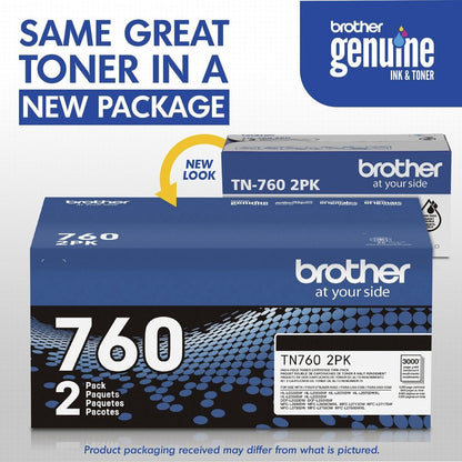 Cartouche de toner laser haute capacité d'origine Brother TN760 - Paquet de deux - Noir - 2 / Boîte TN760 2PK