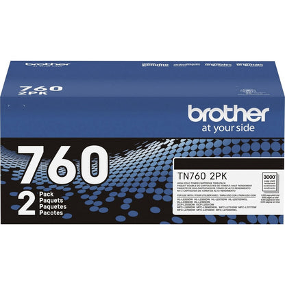 Cartouche de toner laser haute capacité d'origine Brother TN760 - Paquet de deux - Noir - 2 / Boîte TN760 2PK