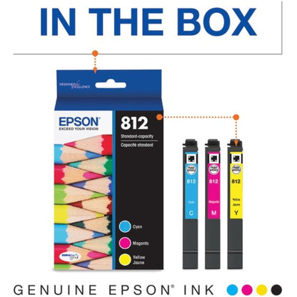 Cartouche d'encre à jet d'encre d'origine Epson DURABrite Ultra T812 à rendement standard - Pack combiné - CMJ - Pack de 3 T812520-S
