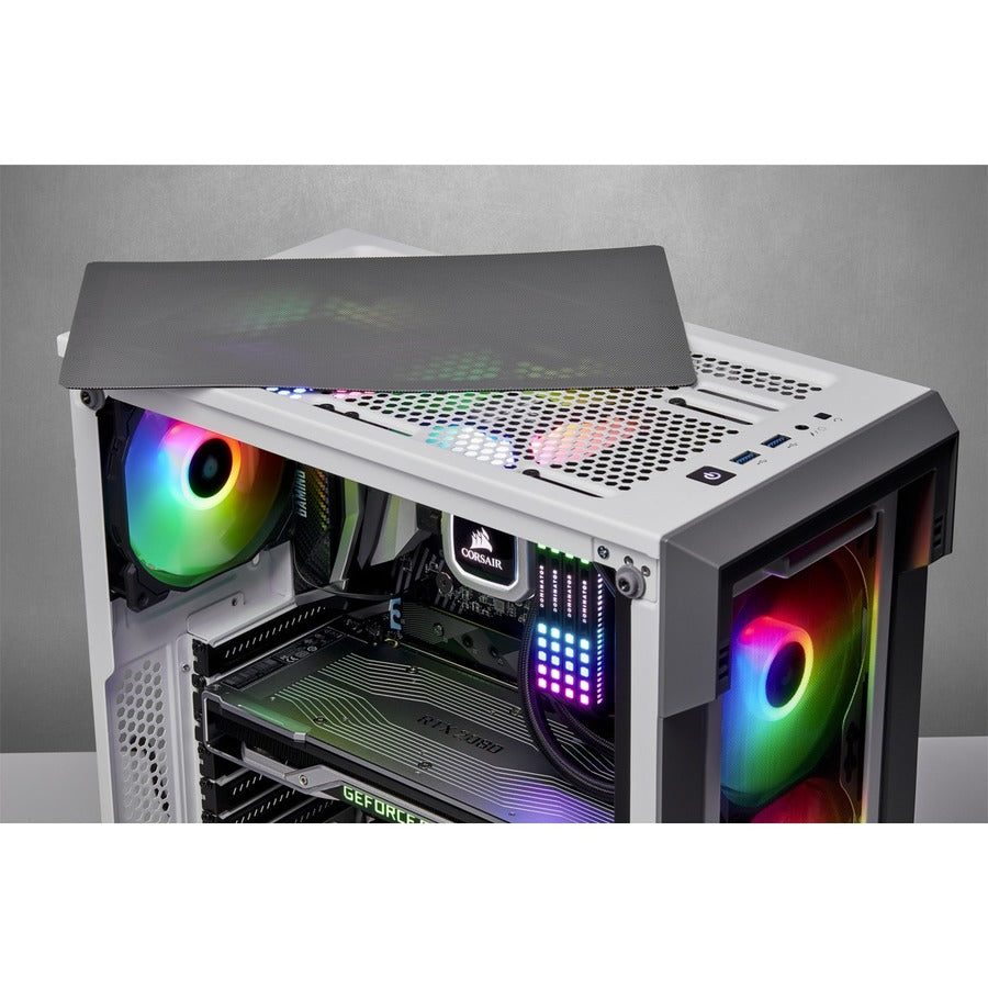 Boîtier intelligent moyen tour en verre trempé Corsair iCUE 220T RGB Airflow - Blanc CC-9011174-WW
