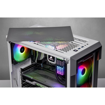 Boîtier intelligent moyen tour en verre trempé Corsair iCUE 220T RGB Airflow - Blanc CC-9011174-WW