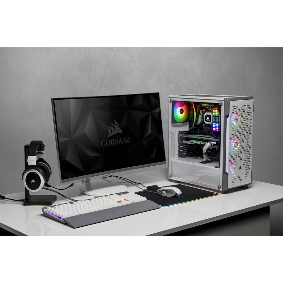 Boîtier intelligent moyen tour en verre trempé Corsair iCUE 220T RGB Airflow - Blanc CC-9011174-WW