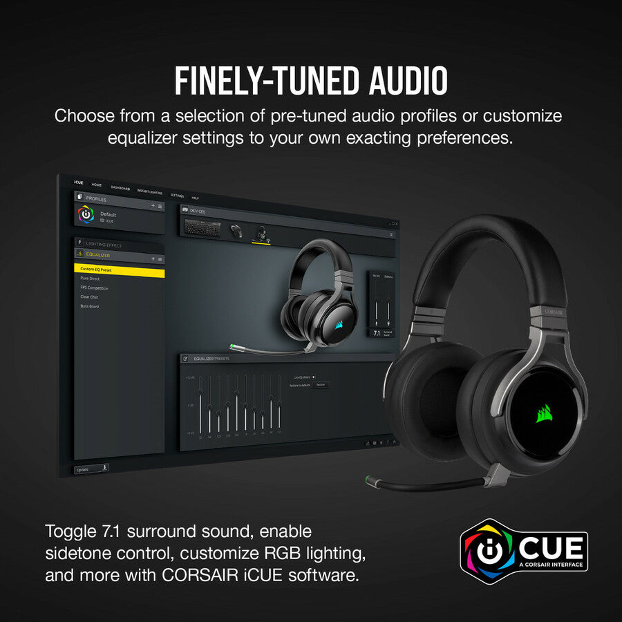 Casque de jeu haute fidélité Corsair VIRTUOSO RGB WIRELESS - Carbone CA-9011185-NA