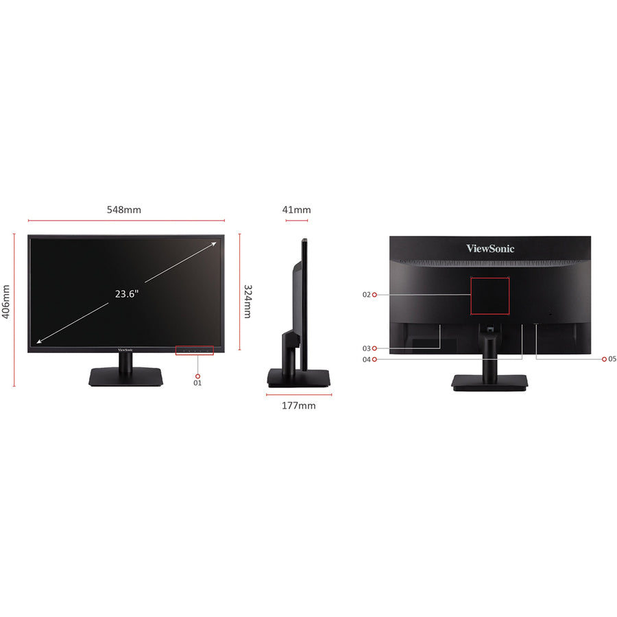 Moniteur LCD LED Full HD 23,6" ViewSonic VA2405-H - 16:9 - Noir VA2405-H
