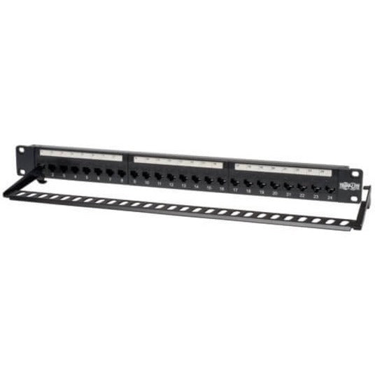 Panneau de brassage Tripp Lite 24 ports Cat6 Cat5 traversant pour montage en rack 568A/B RJ45 1URM TAA N254-024