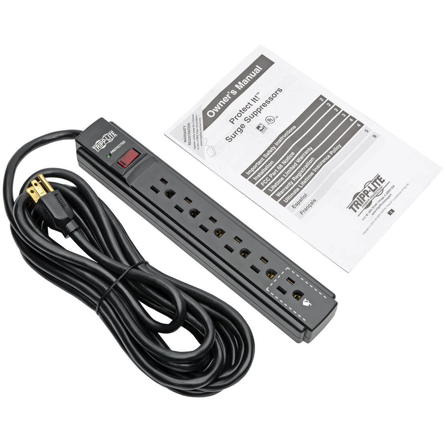 Multiprise avec parasurtenseur Tripp Lite, 6 prises, cordon de 15 pi, noir, 790 J - 6 x NEMA 5-15R - 1875 VA - 790 J - Entrée 120 V CA TLP615B