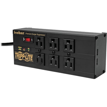 Multiprise avec parasurtenseur Tripp Lite Isobar 6 prises, 2 ports de chargement USB, cordon de 10 pieds - 6 x NEMA 5-15R, 2 x USB - 1440 VA - 3840 J - Entrée 120 V CA IBAR6ULTRAUSBB