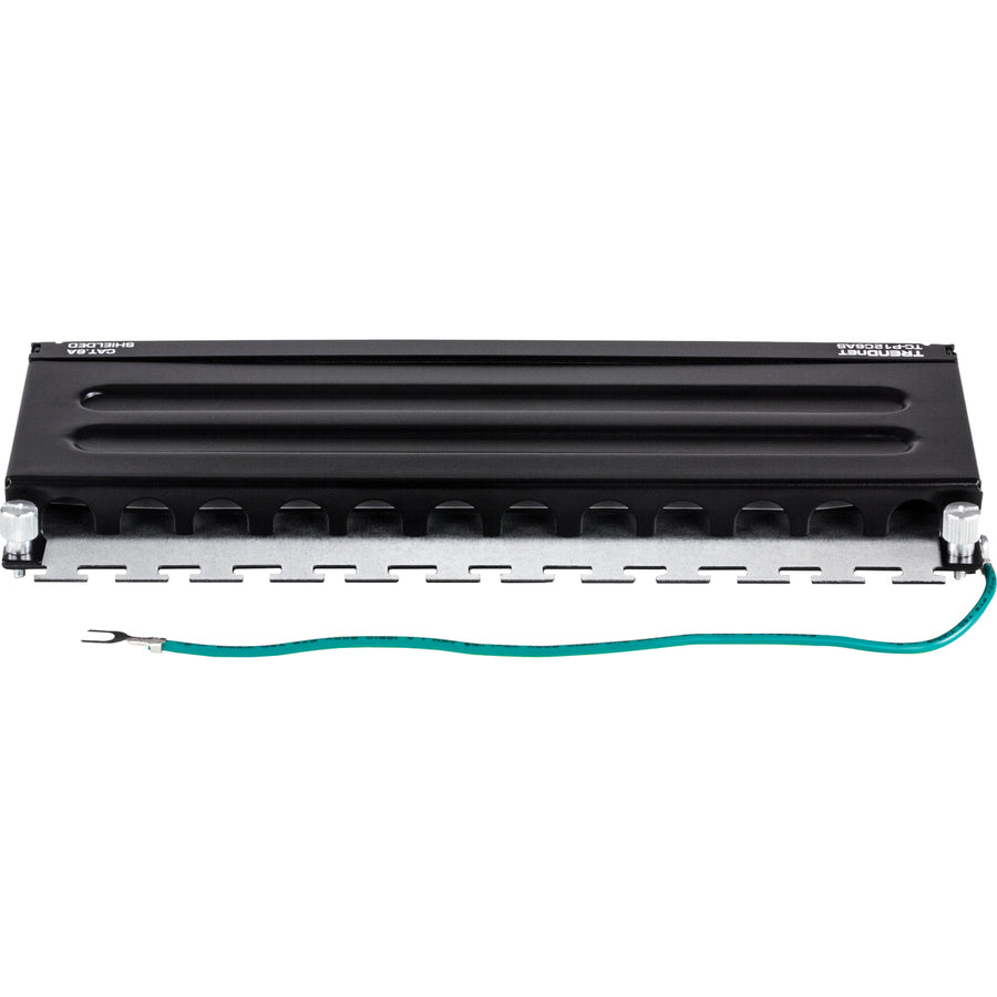 Panneau de brassage blindé TRENDnet Cat6A à 12 ports, compatible 10G, Cat5e, Cat6, Cat6A, boîtier métallique, étiquetage à code couleur pour câblage T568A et T568B, gestion des câbles, montage mural, noir, TC-P12C6AS TC-P12C6AS
