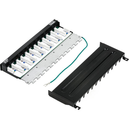 Panneau de brassage blindé TRENDnet Cat6A à 12 ports, compatible 10G, Cat5e, Cat6, Cat6A, boîtier métallique, étiquetage à code couleur pour câblage T568A et T568B, gestion des câbles, montage mural, noir, TC-P12C6AS TC-P12C6AS
