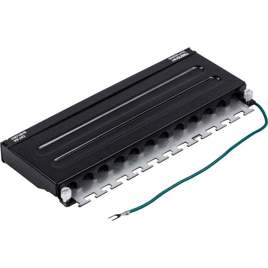 Panneau de brassage blindé TRENDnet Cat6A à 12 ports, compatible 10G, Cat5e, Cat6, Cat6A, boîtier métallique, étiquetage à code couleur pour câblage T568A et T568B, gestion des câbles, montage mural, noir, TC-P12C6AS TC-P12C6AS