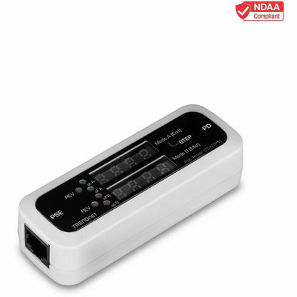Testeur PoE en ligne TRENDnet, TC-NTP1, teste 4PPoE, PoE+, PoE et technologie PoE passive, puissance, tension, ampérage, polarité, affichage LED, sans batterie, dépannage des problèmes PoE, IEEE 802.3af/at/bt TC-NTP1