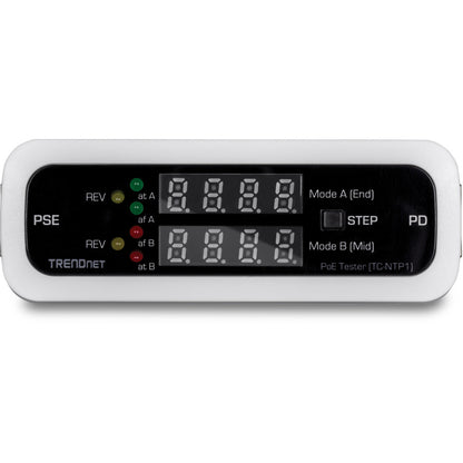 Testeur PoE en ligne TRENDnet, TC-NTP1, teste 4PPoE, PoE+, PoE et technologie PoE passive, puissance, tension, ampérage, polarité, affichage LED, sans batterie, dépannage des problèmes PoE, IEEE 802.3af/at/bt TC-NTP1