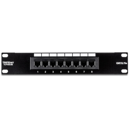TRENDnet 8-Port Cat5/5e Unshielded Patch Panel, TC-P08C5E, Wallmount or Rackmount, 10 Inch Wide, 8 x Gigabit RJ-45 Ethernet Ports, 100 Mhz Connection, Color Coded Labeling, 110 IDC Terminal Blocks TC-P08C5E
