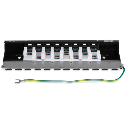 Panneau de brassage blindé TRENDnet Cat6A à 8 ports, prêt pour montage mural, compatible 10G, compatible Cat5e, Cat6, Cat6A, boîtier métallique, étiquetage à code couleur pour câblage T568A et T568B, gestion des câbles, noir, TC-P08C6AS TC-P08C6AS