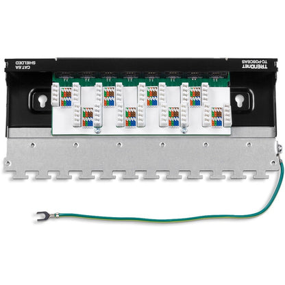 Panneau de brassage blindé TRENDnet Cat6A à 8 ports, prêt pour montage mural, compatible 10G, compatible Cat5e, Cat6, Cat6A, boîtier métallique, étiquetage à code couleur pour câblage T568A et T568B, gestion des câbles, noir, TC-P08C6AS TC-P08C6AS
