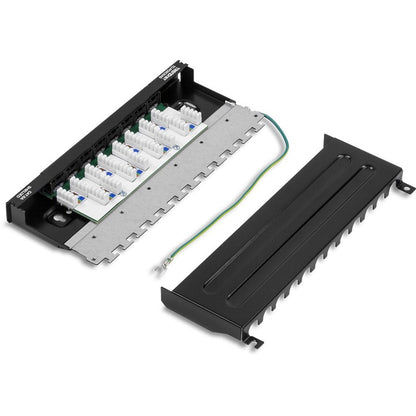 Panneau de brassage blindé TRENDnet Cat6A à 8 ports, prêt pour montage mural, compatible 10G, compatible Cat5e, Cat6, Cat6A, boîtier métallique, étiquetage à code couleur pour câblage T568A et T568B, gestion des câbles, noir, TC-P08C6AS TC-P08C6AS