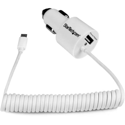 Chargeur de voiture double port blanc Star Tech.com avec câble micro USB et port USB 2.0 - Haute puissance (21 W / 4,2 A) USBUB2PCARW