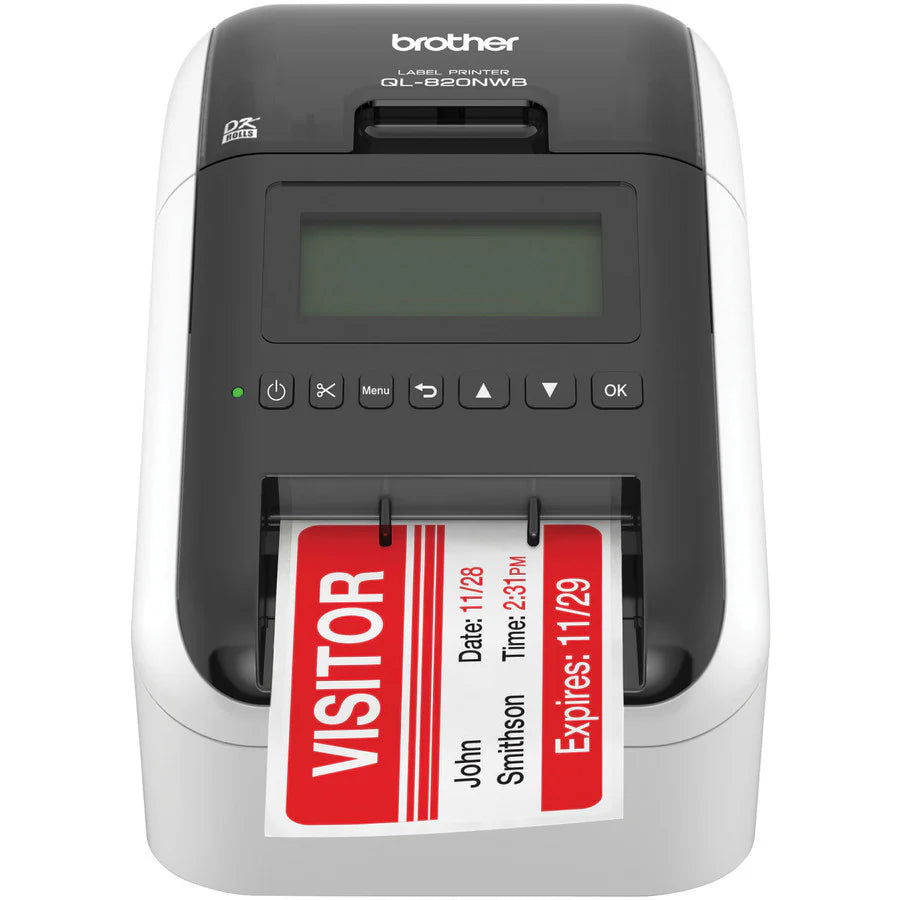 Imprimante thermique directe Brother QL820NWB - Monochrome - Portable - Impression d'étiquettes - Ethernet - USB - Bluetooth QL820NWB