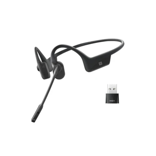 Shokz OpenComm UC avec clé USB-C - Casque stéréo Bluetooth avec micro à perche antibruit et conduction osseuse - Résistant à l'eau IP55 - Cosmic Black 