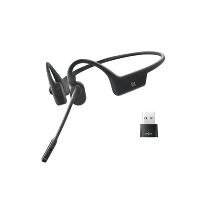 Shokz OpenComm UC avec clé USB-C - Casque stéréo Bluetooth avec micro à perche antibruit et conduction osseuse - Résistant à l'eau IP55 - Cosmic Black 