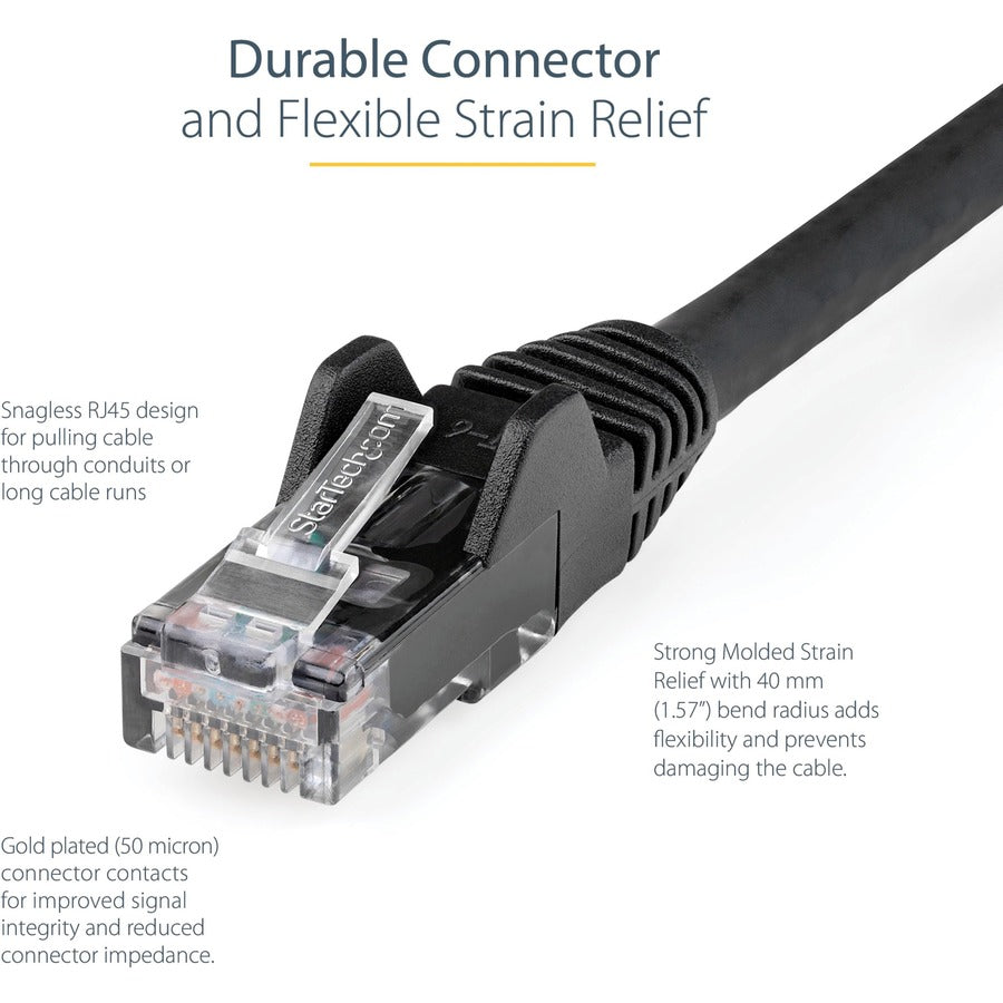 Câble Ethernet CAT6 StarTech.com de 38,1 m - Gigabit sans accroc - 100 W PoE UTP 650 MHz - Cordon de raccordement catégorie 6 - Câblage certifié UL/TIA N6PATCH125BK