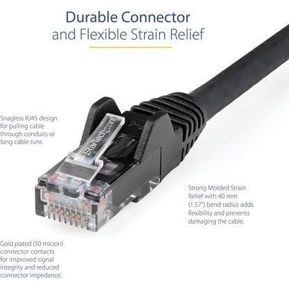 Câble Ethernet CAT6 StarTech.com de 38,1 m - Gigabit sans accroc - 100 W PoE UTP 650 MHz - Cordon de raccordement catégorie 6 - Câblage certifié UL/TIA N6PATCH125BK