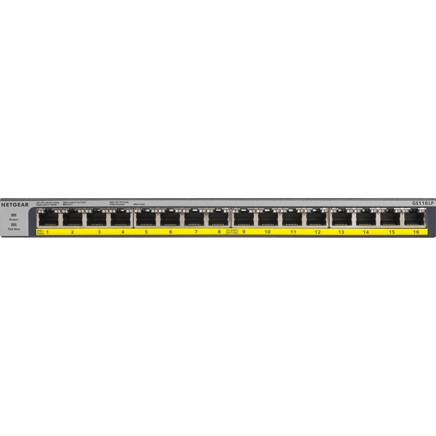 Commutateur Ethernet Gigabit non géré Netgear 16 ports 76 W PoE/PoE+ GS116LP-100NAS