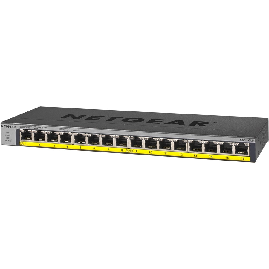 Commutateur Ethernet Gigabit non géré Netgear 16 ports 76 W PoE/PoE+ GS116LP-100NAS