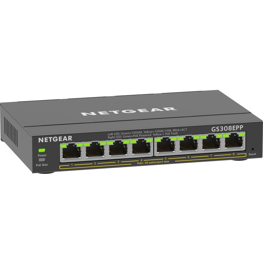 Commutateur Ethernet Gigabit PoE+ Smart Manageable Plus Netgear 8 ports GS308EPP-100NAS